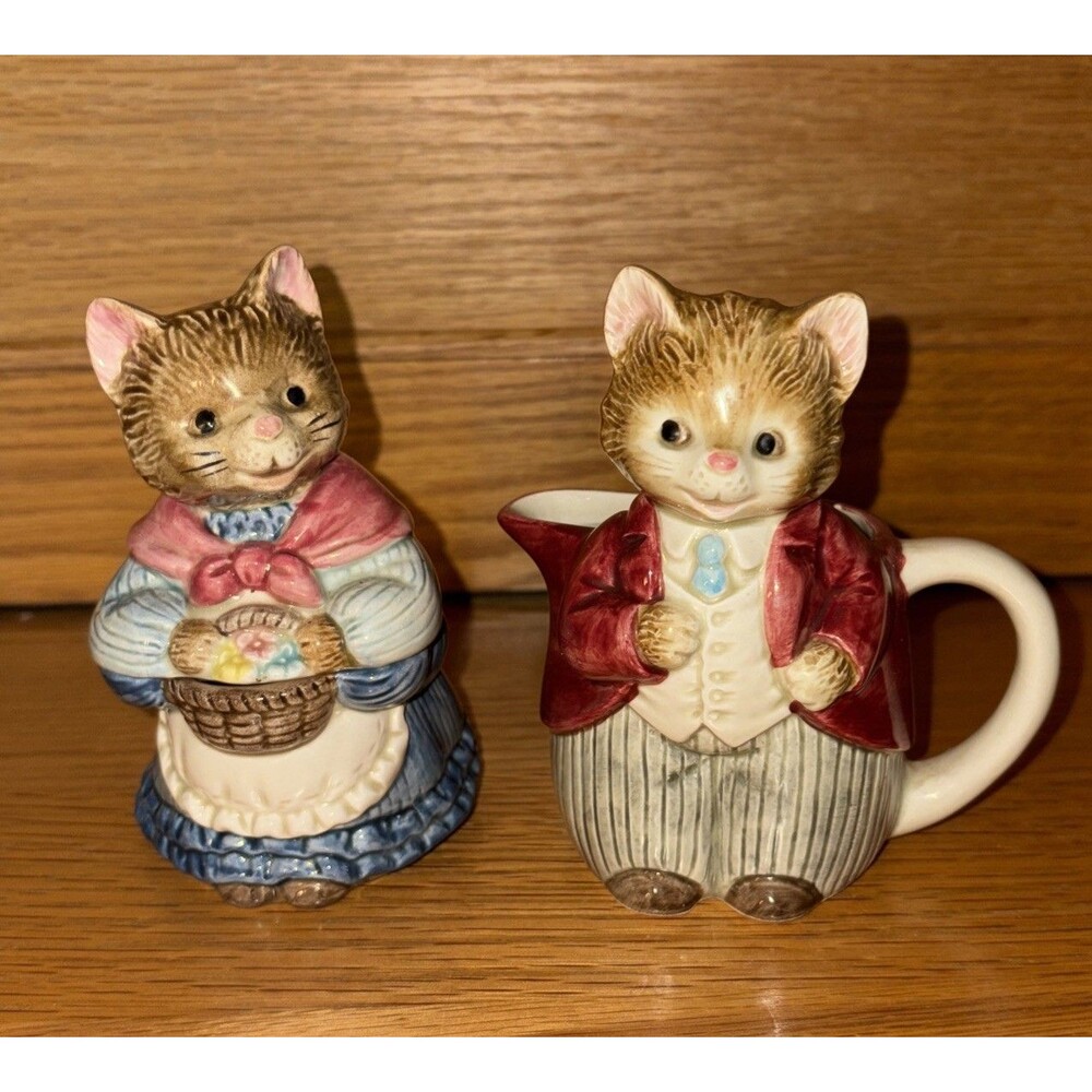 Otagiri Mr. & Mrs. Whiskers Creamer Sugar  NO SPOON Cats Kitten